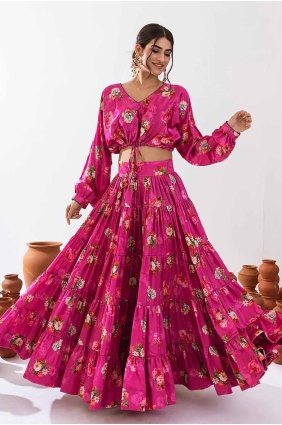 Magenta Printed Chiffon Lehenga Choli LC8135