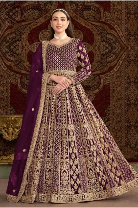 Net Gown Dress with Embroidered in Purple GW1059