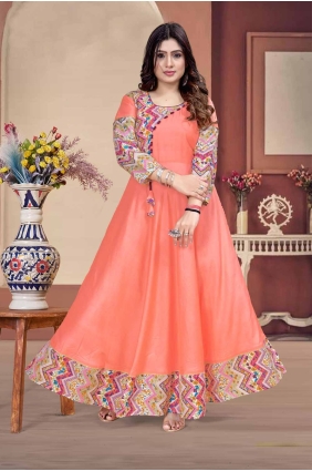 Orange Rayon Digital print Kurti with Dupatta KTI2603