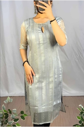 Grey Kurti with Lace Organza KTI2623