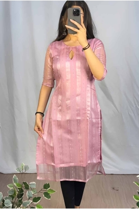 Organza Pink Kurti in Lace KTI2624