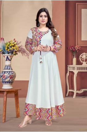 White Digital print Kurti in Rayon KTI2607