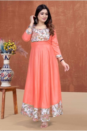 Rayon Off orange Kurti in Digital print KTI2609