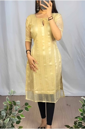 Kurti in Yellow Organza with Lace KTI2627