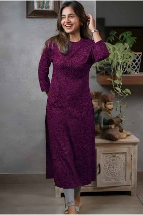 Printed Rayon Kurti in Wine KTI2630