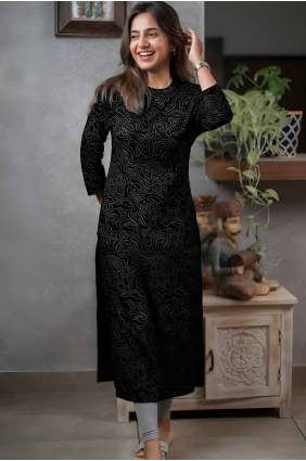 Rayon Kurti in Black with Printed KTI2632