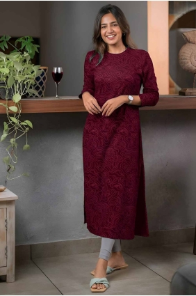 Kurti in Maroon Rayon with Printed KTI2634