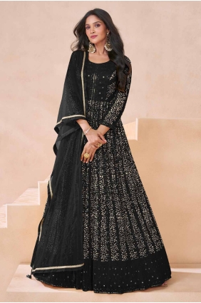 Georgette Gown Dress with Embroidered in Black GW1079