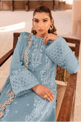 Sky blue Eid Salwar Kameez in Georgette with Embroidered SK155086