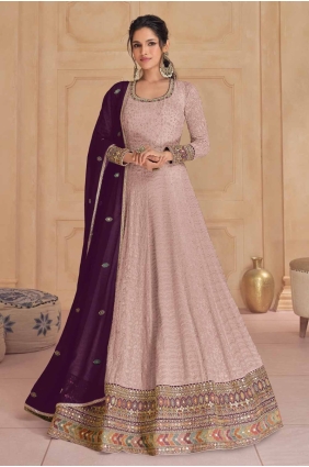 Georgette Embroidered Light pink Eid Anarkali Suit with Dupatta AS4033