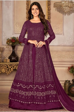 Purple Anarkali Suit in Faux georgette with Embroidered AS3431