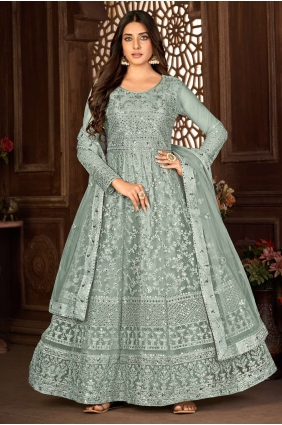 Anarkali Suit in Grey Net with Embroidered AS3445