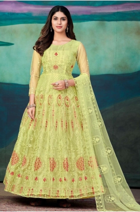 Net Embroidered Yellow Eid Anarkali Suit with Dupatta AS3465