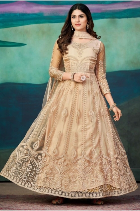 Light peach Eid Anarkali Suit in Embroidered Net AS3467