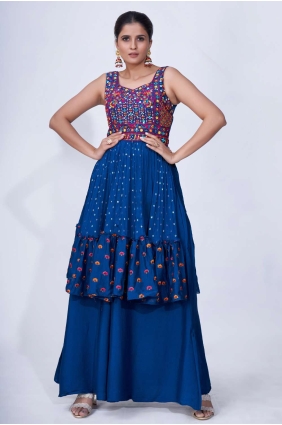 Mirror Sharara Suit in Navy blue Chiffon SS0981