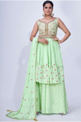 Green Mirror Sharara Suit in Chiffon SS0984