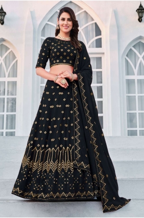 Georgette Embroidered Navy blue Wedding Lehenga Choli with Dupatta LC6515