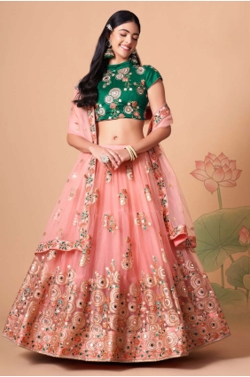 Embroidered Lehenga Choli in Peach Soft net LC6538