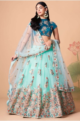Embroidered Soft net Lehenga Choli in Sky blue LC6543