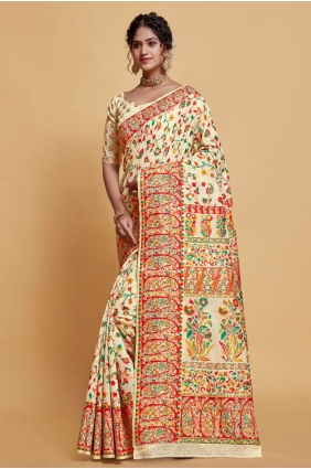 Saree with Beige Weaving Silk SR24021