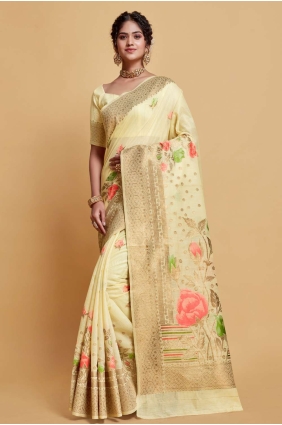 Weaving Silk Saree in Off white with Blouse SR24026