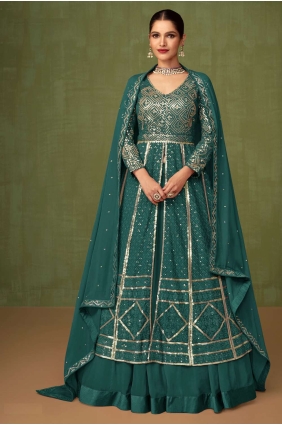 Georgette Rama Eid Anarkali Suit in Embroidered AS3509