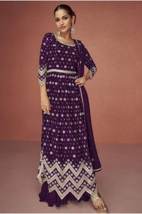 Purple Eid Anarkali Suit in Georgette with Embroidered AS3518
