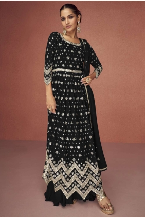 Embroidered Black Georgette Eid Anarkali Suit AS3521