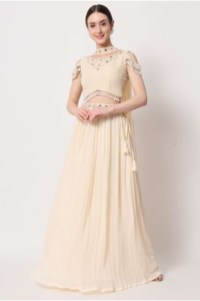 Beige Party Lehenga Choli in Embroidered Georgette LC6578