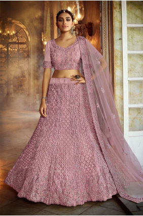Pink Wedding Lehenga Choli in Soft net with Zircon LC6608