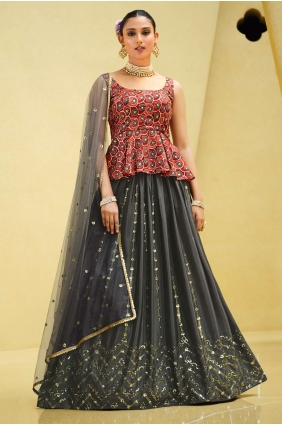 Embroidered Chinon chiffon Wedding Lehenga Choli in Grey LC6613