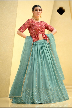 Chinon chiffon Wedding Lehenga Choli with Embroidered in Sky LC6614