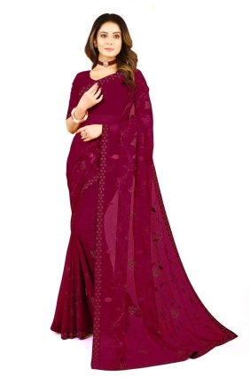Magenta Party Wear Saree in Embroidered Georgette SR24100