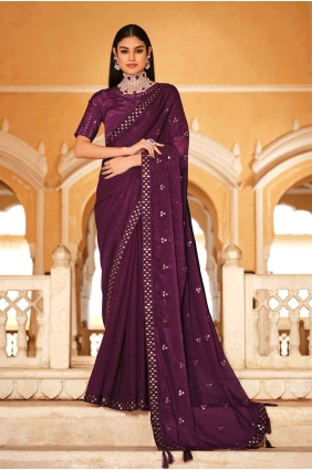 Saree in Purple Chinon chiffon with Thread SR24107