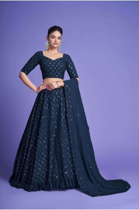 Georgette Embroidered Teal blue Lehenga Choli with Dupatta LC6640