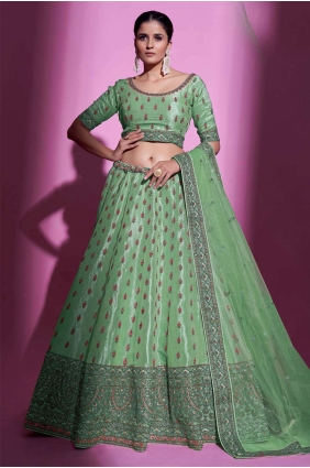 Pista GreenSilk Wedding Lehenga Choli with Thread LC6694