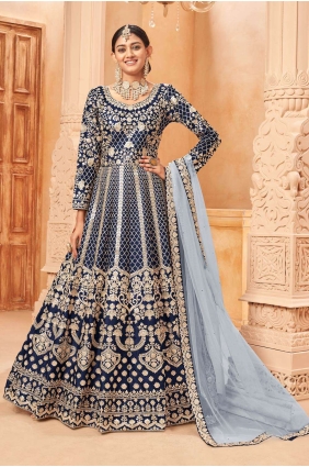 Anarkali Suit in Blue Art silk with Printed AS3578