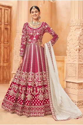 Magenta Anarkali Suit with Printed Art silk AS3579