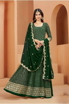 Green Printed Anarkali Suit in Georgette AS3580