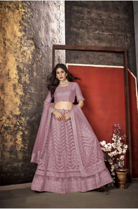 Net Oldrose Lehenga Choli in Embroidered LC6806