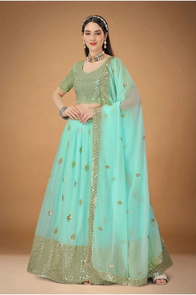 Embroidered Georgette Wedding Lehenga Choli in Sky blue with Dupatta LC6824