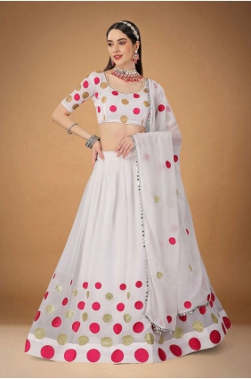 Off white Wedding Lehenga Choli in Embroidered Georgette LC6830