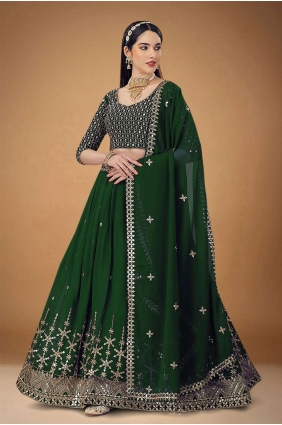 Georgette Embroidered Green Wedding Lehenga Choli with Dupatta LC6836