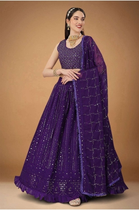 Embroidered Georgette Purple Wedding Lehenga Choli with Dupatta LC6837