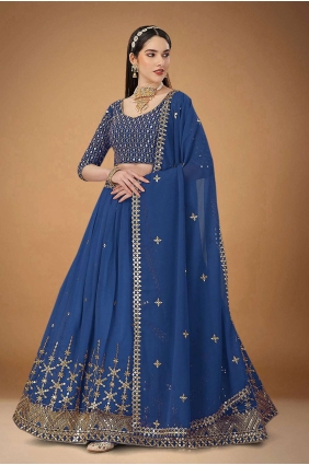 Georgette Embroidered Blue Wedding Lehenga Choli with Dupatta LC6840