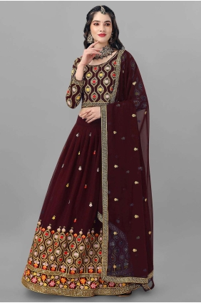 Georgette Embroidered Maroon Wedding Lehenga Choli with Dupatta LC6848