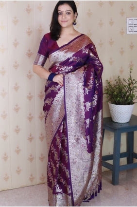 Weaving Saree in Purple Banarasi silk SR28982