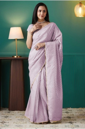 Printed Organza Saree in Purple SR28718