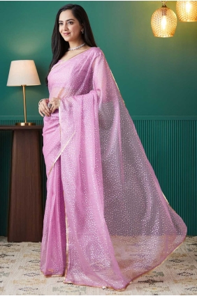 Printed Saree in Purple Organza SR28722