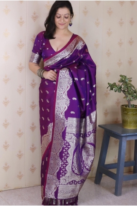 Banarasi silk Purple Saree in Weaving SR28961